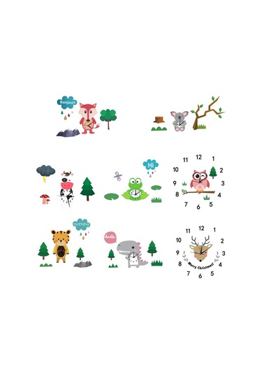 Suntek Çocuk Yatak Odası Oyun Odası İçin Güzel Karikatür Hayvan Sessiz 3D Duvar Saati Çok Renkli