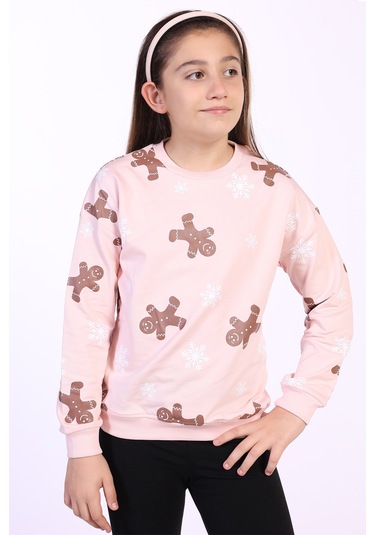 Toontoy Kız Çocuk Kar Taneli Kurabiye Baskılı Sweatshirt Pudra