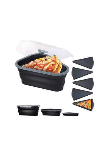 Monyee Silikon Pizza Saklama Kutusu - Yeniden Kullanılabilir, 5 Bölmeli, Mikrodalga Uyumlu, Bulaşık Makinesi Güvenli, Siyah Siyah