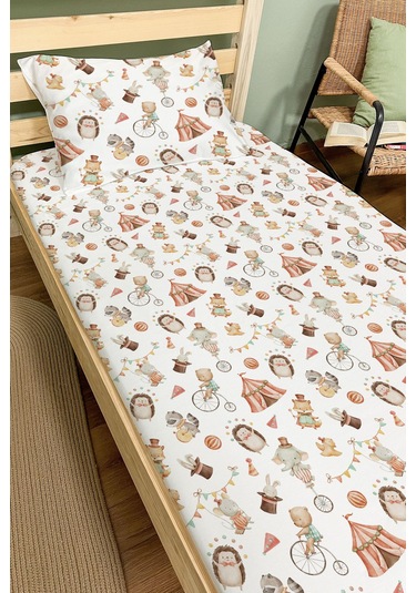 Organik Tek Kişilik Lastikli Çarşaf Seti - Sihirli Minik Akrobasi Renkli