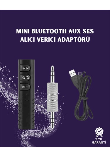 Bluetooth Aux Adaptör 3.5mm Ses Girişi İçin Kablosuz Dönüştürücü, 10m Menzil
