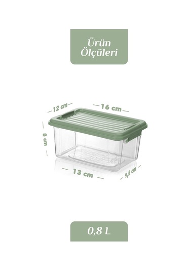 4'lü Set - 800ml Kilit Kapaklı Erzak Saklama Kabı - Difriz Buzdolabı Düzenleyici Saklama Kutusu Mint Yeşil