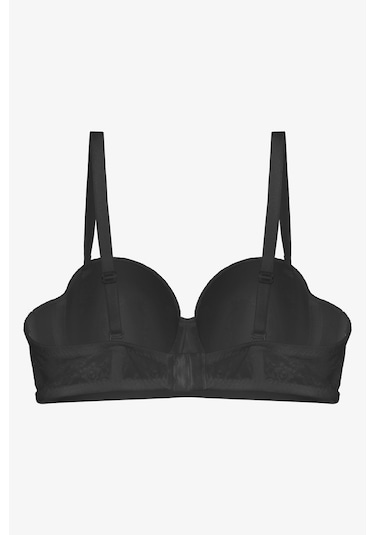 Kadın Dolgusuz Lez Dantelli Desteksiz Straplez Sütyen Siyah