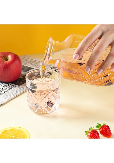 Porsima 002 Başucu Sürahisi Bardaklı Sürahi 550+150 Ml Sürahi Seti Cam Sürahi