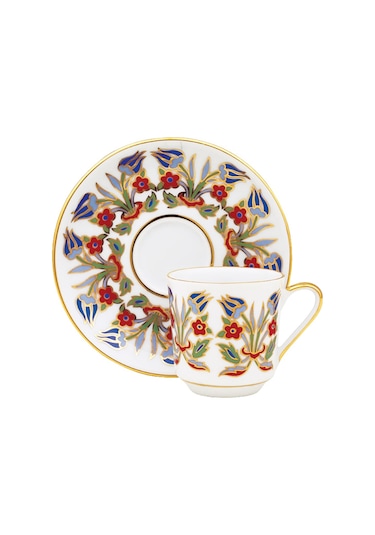 Güral Porselen Altın Yaldızlı El Dekoru 2 Kişilik Tepsili Türk Ka