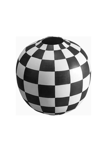 Large Damier Porselen Vazo Beyaz - Siyah
