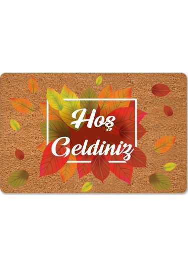 Dijital Baskılı Hoşgeldinizyazılı Karşılama Paspas Gül Desen - Kapı Önü Dekoratif Paspas Açıkkahverengi - Bej