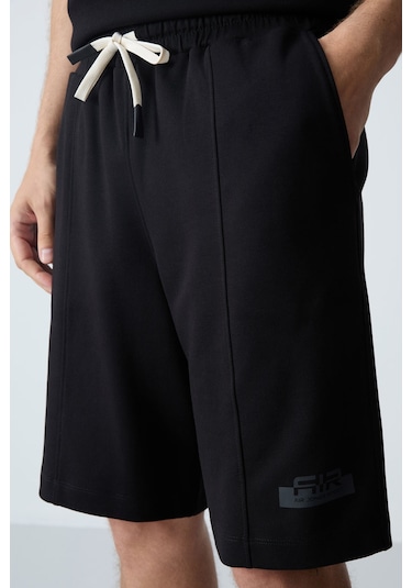 Tommy Life Siyah Pamuklu Kalın Yumuşak Dokulu Oversize Fit Basic Erkek Şort Takım - 85259