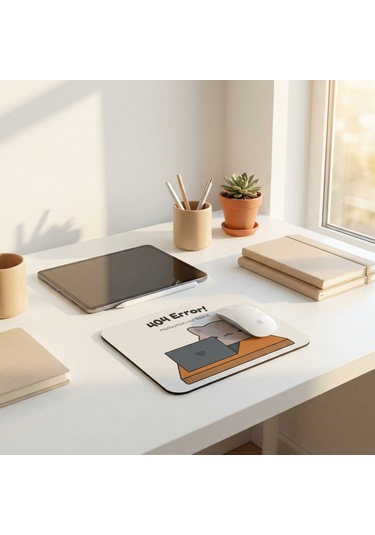 Tabloe 404 Error Eğlenceli Tasarımlı Mouse Pad - 23x19 Cm 4mm Kalınlık - Kaydırmaz Tabanlı Kaliteli Mousepad Kahverengi+açık Gri