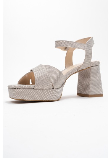Lisbon Altın Simli Çapraz Bantlı Kadın Platform Topuklu Ayakkabı Altın