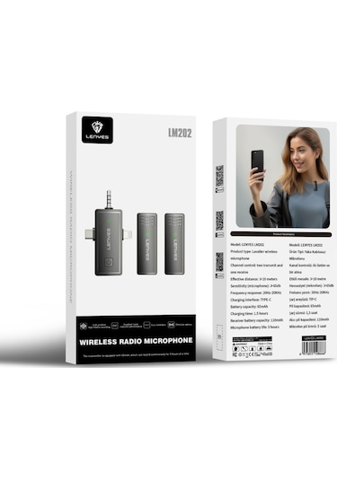 Kablosuz Yaka Mikrofonu Lenyes Lm202 3in1 Type-c&lightning&3,5mm Portlu Siyah
