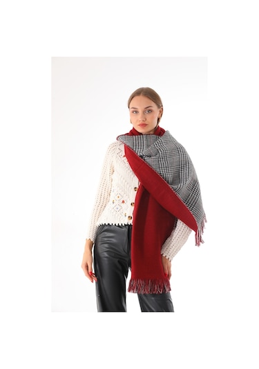 Çift Taraflı Yumuşak Dokulu Bordo Şal Atkı Bordo
