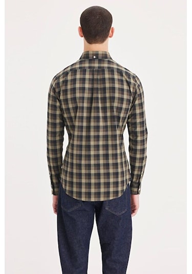 Dockers Erkek Uzun Kol Gömlek Yaka Kareli Minimalist Gömlek Bej