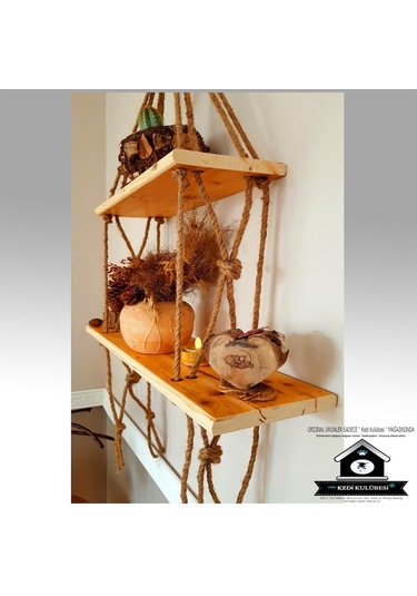 Kedikulübesi Raf - Özel - Duvar Rafı - Halatlı Raf - Kitaplık - Çiçeklik