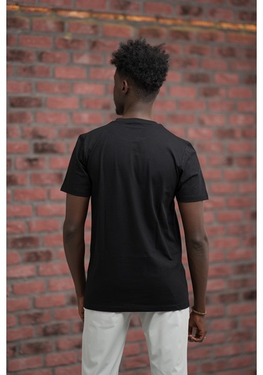 Slim Fit Pamuklu Önü Baskılı Sıfır Yaka T-shirt Siyah