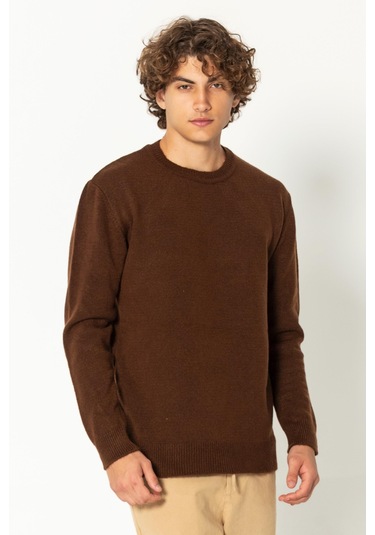 Erkek Kaşmir Dokulu Bisiklet Yaka Şık Triko Kazak Kahverengi