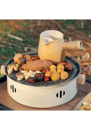 Kamp Barbekü Soba Taşınabilir Kömür Barbekü Izgara Paslanmaz Çelik Bölünmüş Izgara Açık Kamp Piknik Seyahat İçin Beyaz