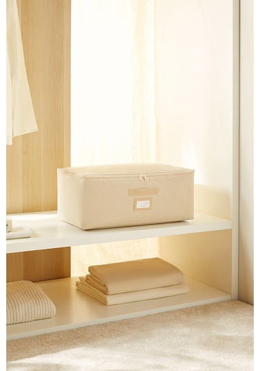 Ocean Home Textile Orta Boy Bej Balıksırtı Hurç 52 x 28 x 21 cm