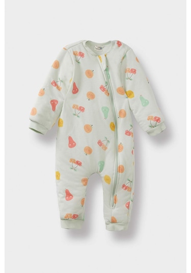 Defacto Kız Bebek 2,5 Tog Elyaf Baskılı Penye Fermuarlı Uzun Kollu Tulum F3566a525wngn1250 Yeşil