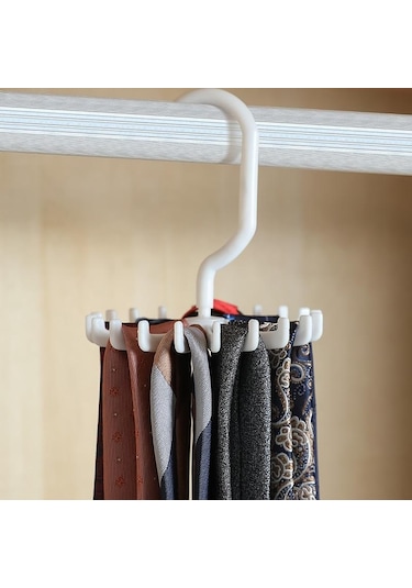 Siyah 360 Derece Dönen Kemer Rafı Boyun Kravat Askısı Depolama Askısı Kravat Kemer Boyun Tutucu Yerden Tasarruf 20 Kanca Elbise Askısı Siyah