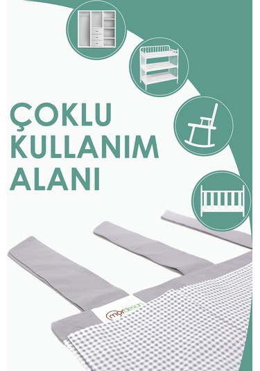 Bebek Beşik Yanı Düzenleyici, 5 Cepli Bebek Odası Organizer Ekose