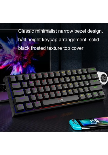 Leaven K620 61 Tuşlu Isıtılan Takılabilecek Parlak Oyun Kablosuz Mekanik Klavye, Kablolu Uzunluk: 1.8m, Renk: Beyaz Siyah Kırmızı Eksen