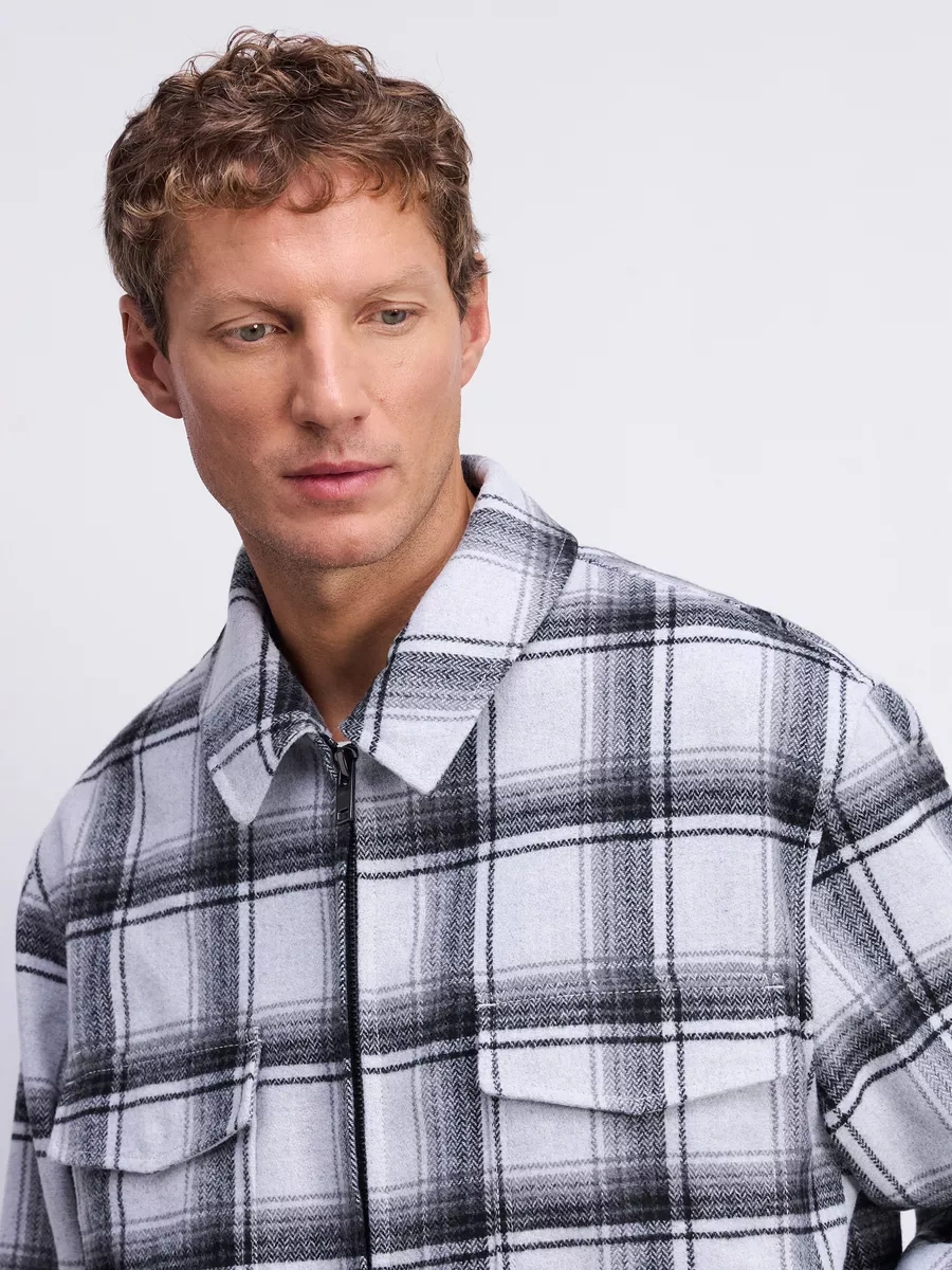 Zarına Kareli Baskılı, Fermuarlı, Mevsim Geçişi İçin Gömlek Ceket 246051626 Beyaz Pırlanta