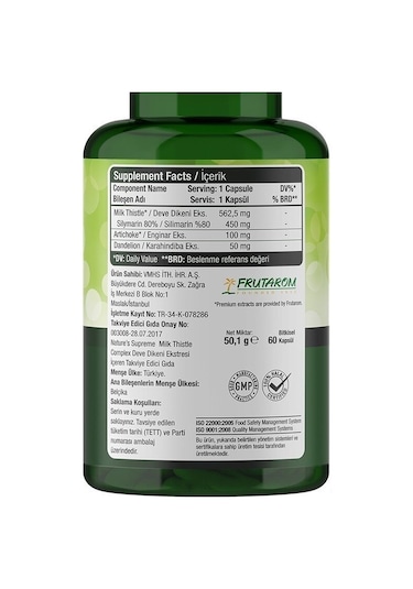 Natures Supreme Milk Thistle Complex 60 Kapsül Aromasiz