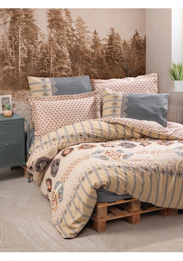 Etnich Tek Kişilik Nevresim Takımı Dakota Gri Renkli