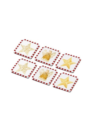 The Mia Globe Bardak Altlığı 6 lı Set NEW052 Beyaz - Kırmızı