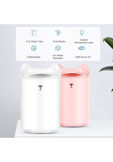 Leezsing Beyaz Usb Nemlendirici 3.3l, Süper Sessiz Çift Sprey, 3 Sprey Modu, Renkli Işık, Akıllı Ateş Koruması