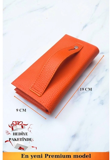 Telefon Bölmeli Unisex Turuncu Cüzdan Mıknatıslı Ve El Bantlı Büyük Paraportföy El Çantası Turuncu
