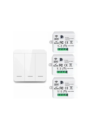Moveevo Kablosuz Kumandalı Akıllı Işık Anahtarı, 1 Adet 3lü Panel + 3 Adet Alıcı, Serbest Konumlandırma, Çift Kontrol 4lü Set