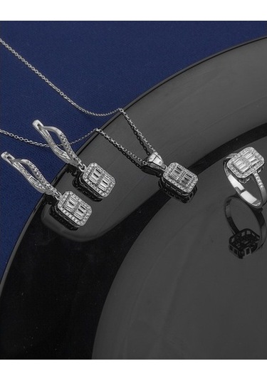 Zarif Tasarım Baget Taşlı Gümüş Takı Seti