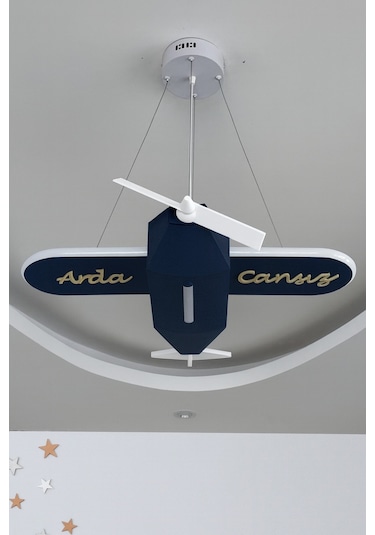 Uçak Temalı Led Çocuk Odası Sarkıt Avize 70x80 Kişiye Özel Tasarım, El Yapımı Görünüm Lacivert Lacivert