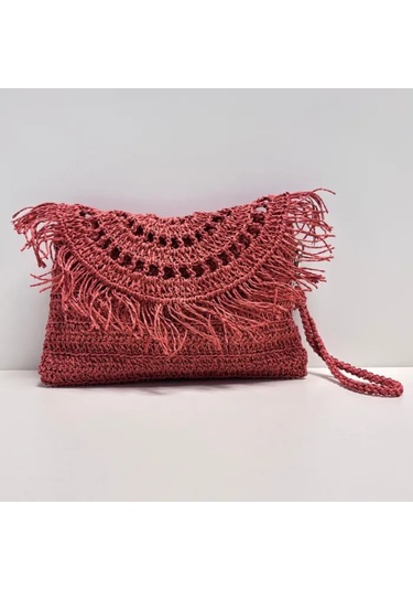 Uretti - Semiha 5931 - El Yapımı Kağıt İpten Kadın Clutch Çanta / Mercan Mercan