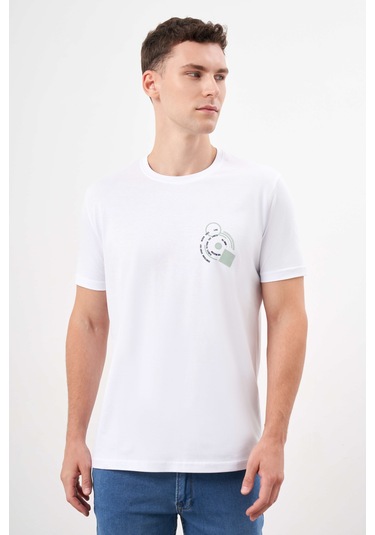 Erkek Beyaz Trend Süprem Baskılı Bisiklet Yaka Dynamic Fit T-shirt 24ys018031600 Beyaz