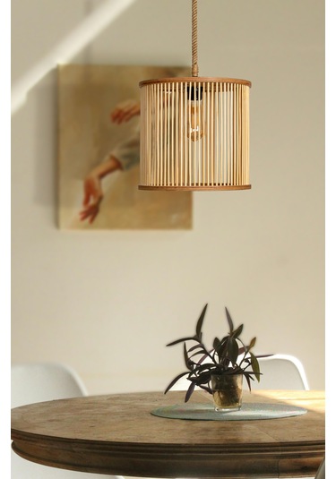 Rustik Bambu Serisi Selen Ahşap Sarkıt Avize Ahşap