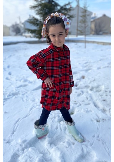 Sırt Baskı Detay Ekose Kız Çocuk Gömlek Çok Renkli