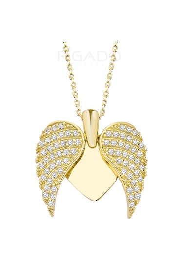 Isme Özel 925 Ayar Sarı Aşkın Kanatları Kolye