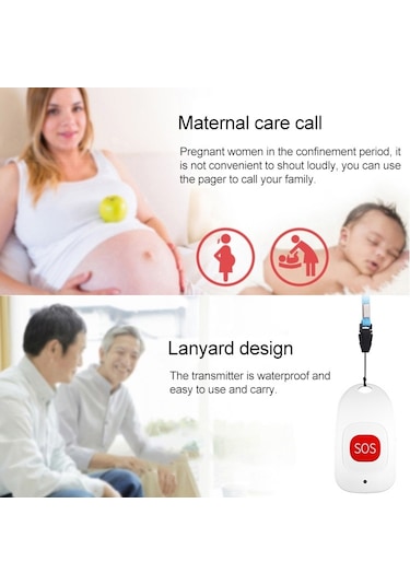 Cacazı C86 Kablosuz Sos Çağrı Cihazı Kapı Zili Yaşlı Adam Çocuk Acil Durum Alarmı Uzaktan Çağrı Zili Ab Tak Beyaz