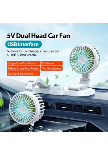 Suofeng 360 Dönebilen Çift Başlı Usb Araç Fanı, Güçlü Rüzgar İle Ev/ofis/araç İçin Taşınabilir Soğutucu