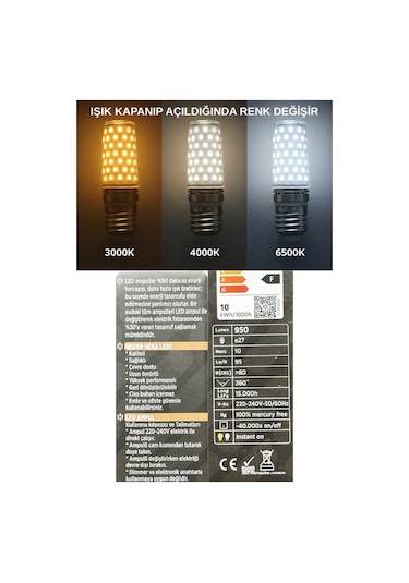 10 Adet Heka 10w 70w Sarı-günışığı-beyaz E27 Duylu Üç Renkli Led Mısır Ampul