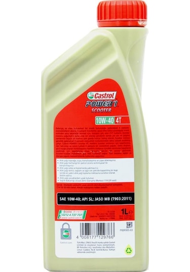 Castrol PoWer 1 Scooter 10W-40 4t 1 L Motosiklet Yağı (6 Adet)
