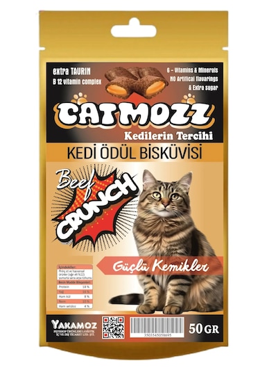 Catmozz Crunch Güçlü Kemikler Dışı Çıtır İçi Yumuşak Biftekli Kedi Ödülü 50 G
