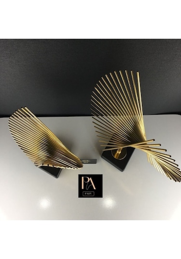 Gold 2'li P Ofis Metal Aksesuar Biblo Ev Salon Dekorasyon Obje