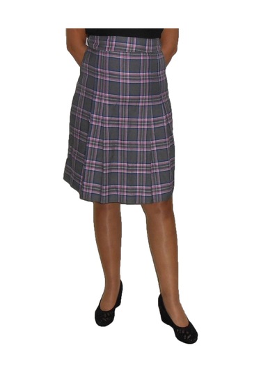 Liseli Pembe Gri Ekoseli Pileli Mini Etek Art.8 Çok Renkli