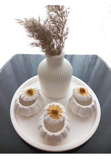 Tabakta 3'lü Mini Balkabağı Vazo Dekoratif Set Beyaz 03