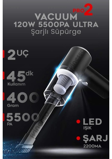 Mini Vakumlu Type C Şarjlı Araç Süpürgesi El Süpürgesi Şarjlı Çok Fonksiyonlu 5500 Pa