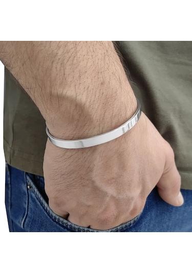 Chavin 6 Mm. Gri Kelepçe Dizayn Çelik Erkek Bileklik Et36by-6 Gri